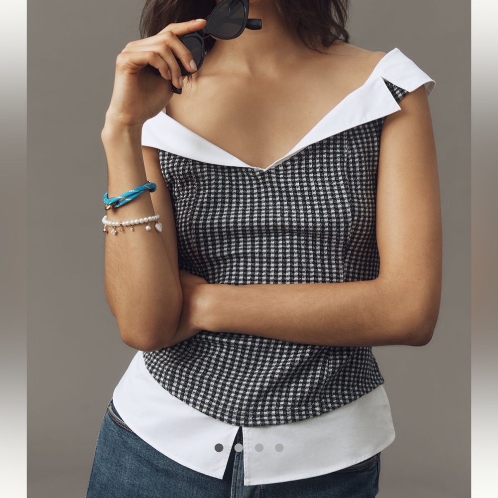 Anthropologie Black & White Houndstooth Off-Shoulder Top